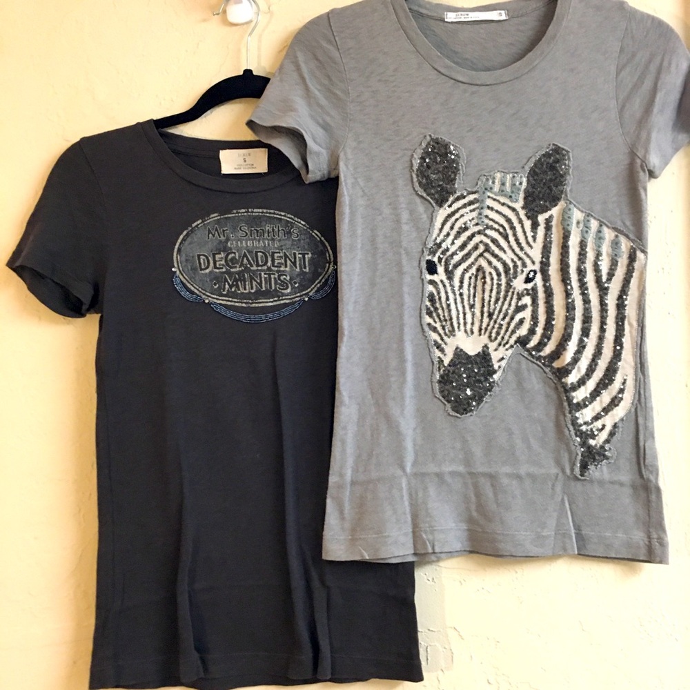 J Crew 100% Cotton Graphic Sequins T Shirt Bundle Size Small
